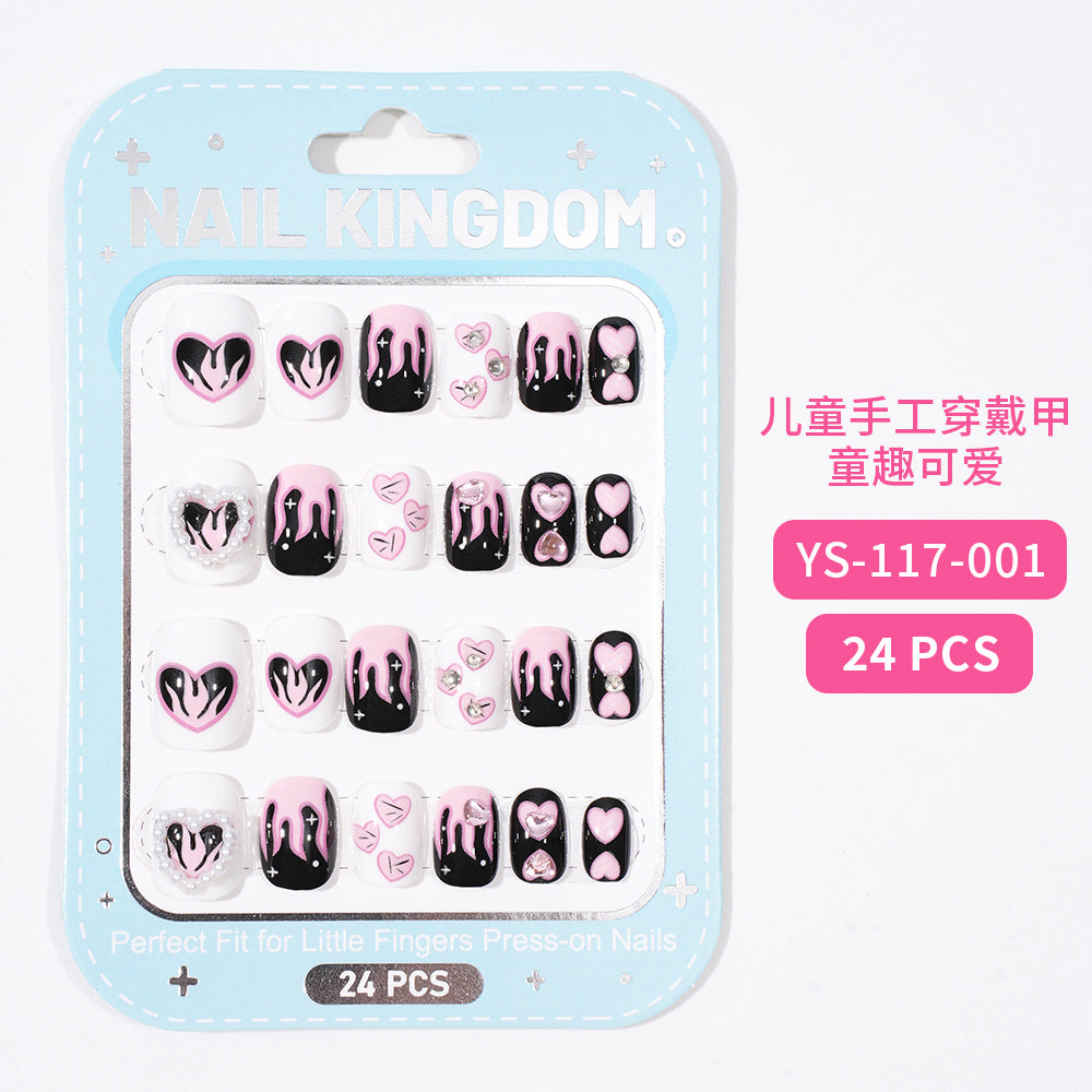 Children's Nail Art Nail Sticker Girl Cartoon 24 Nail Art Sticker Cute Removable press on nails With Drill