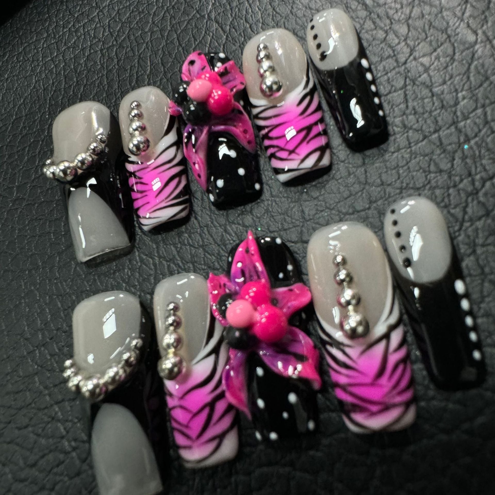 365nails: "Dark Romance" – 3D Butterfly Handmade Short Square Nails