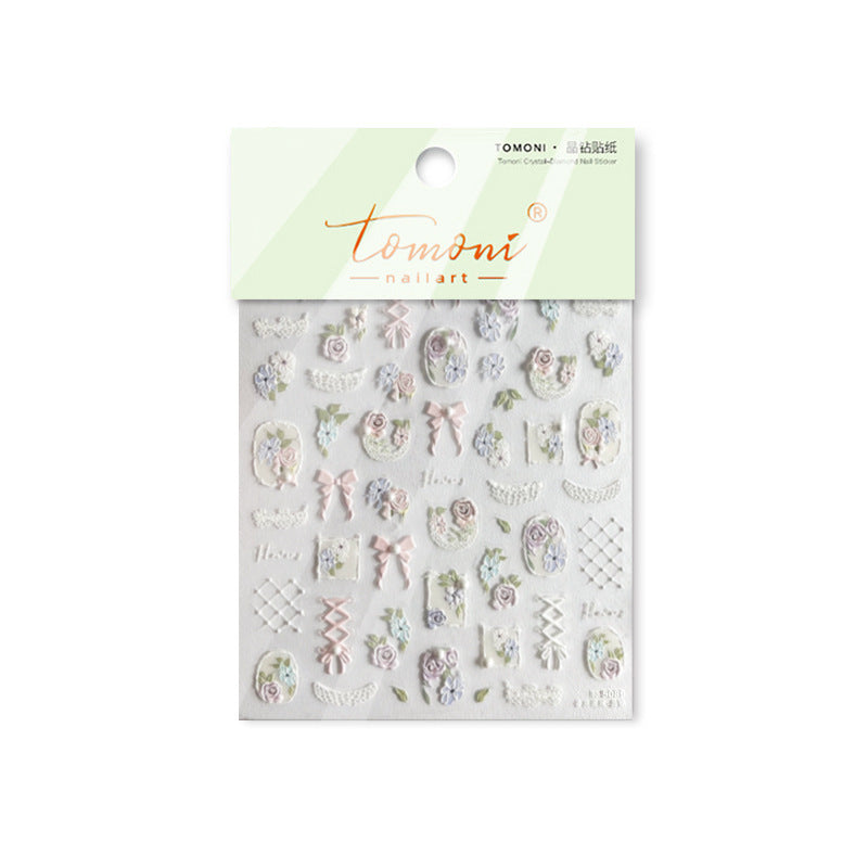 Pastel Floral Bow Collection: "Blush Garden" – 3D Embossed Nail Sticker