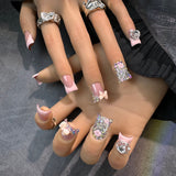 Blush Y2K Crystal Bow Press On Nails