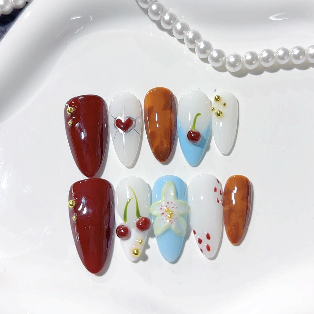 Fruitful Romance: "Cherry Amber" – Almond Press-On Nails