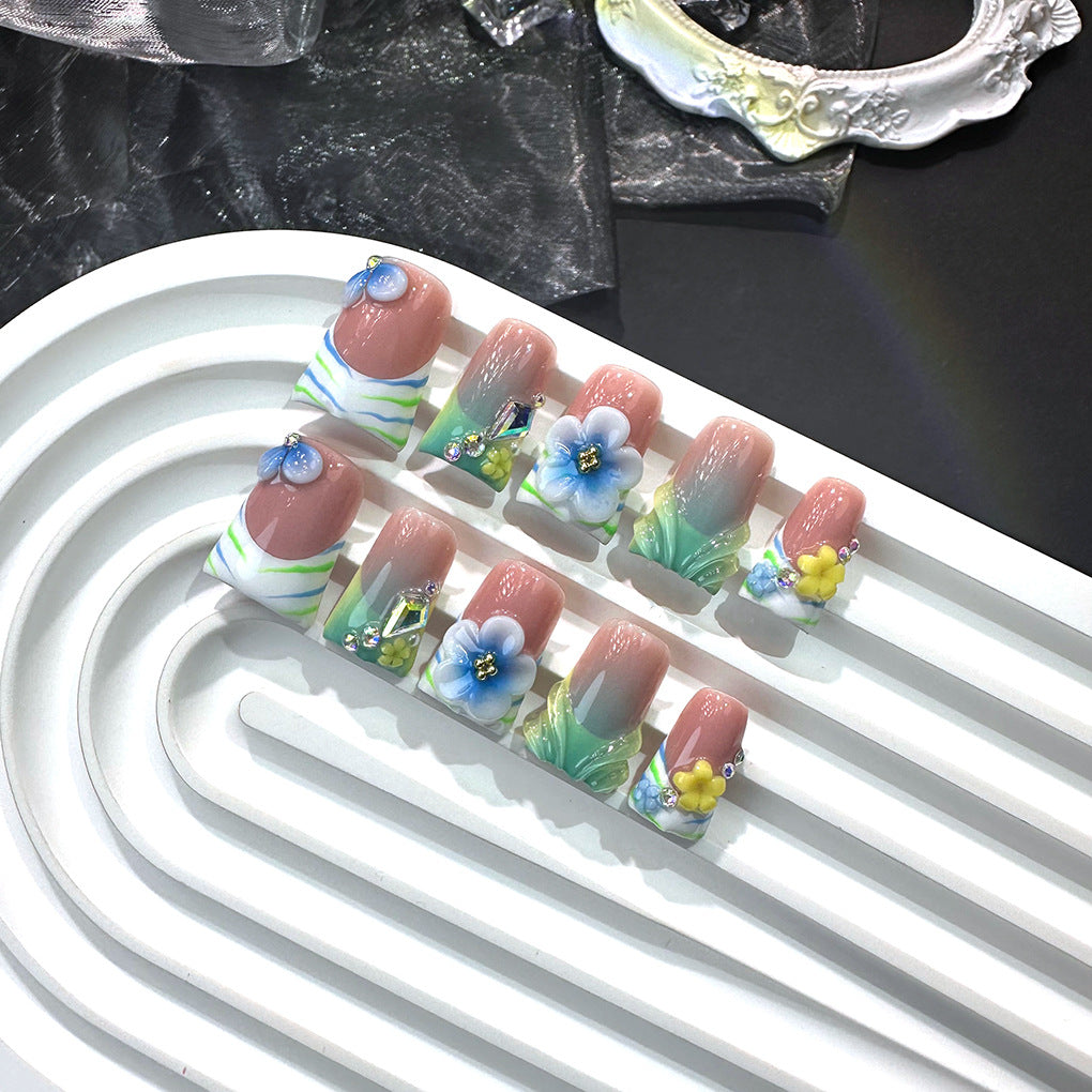 Pastel Floral Gradient Sculpted Press On Nails