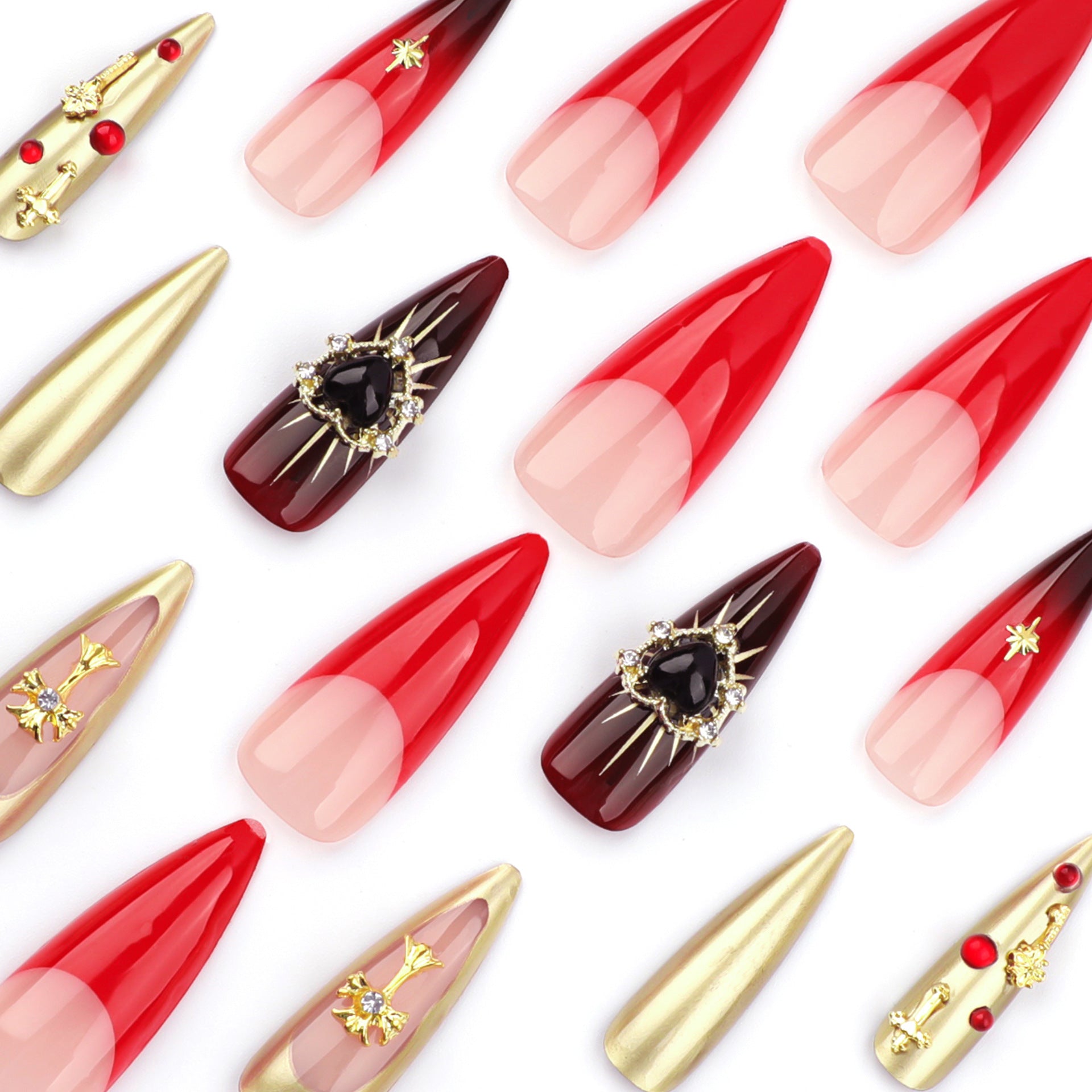 Otoño e invierno, Europa y Estados Unidos usan uñas postizas de manicura cruzada Croxin, uñas postizas francesas rojas con cambio gradual, uñas flash al por mayor｜365nails