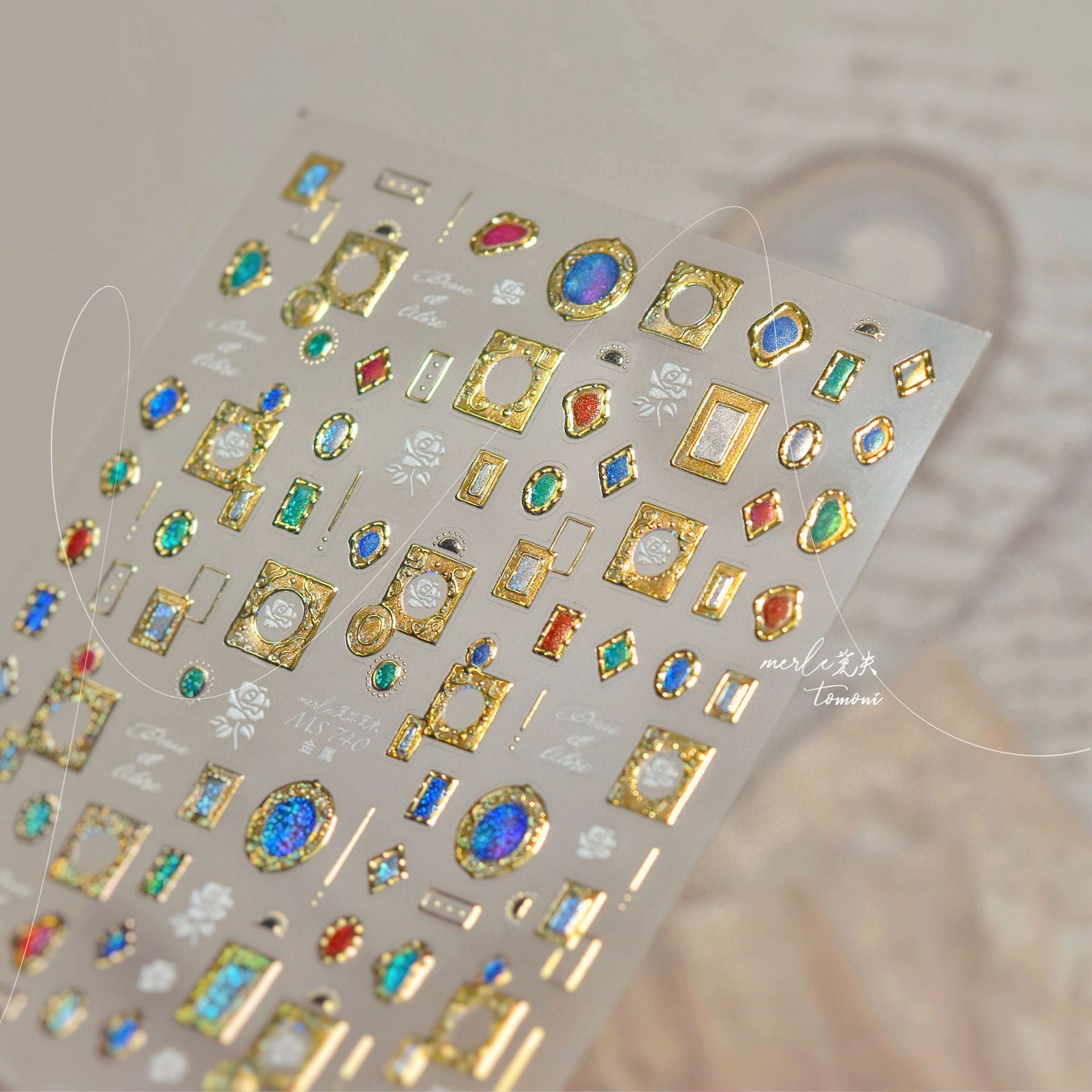Vintage Gem Frame Collection: "Luxury Gem Frame" – 3D Embossed Nail Sticker