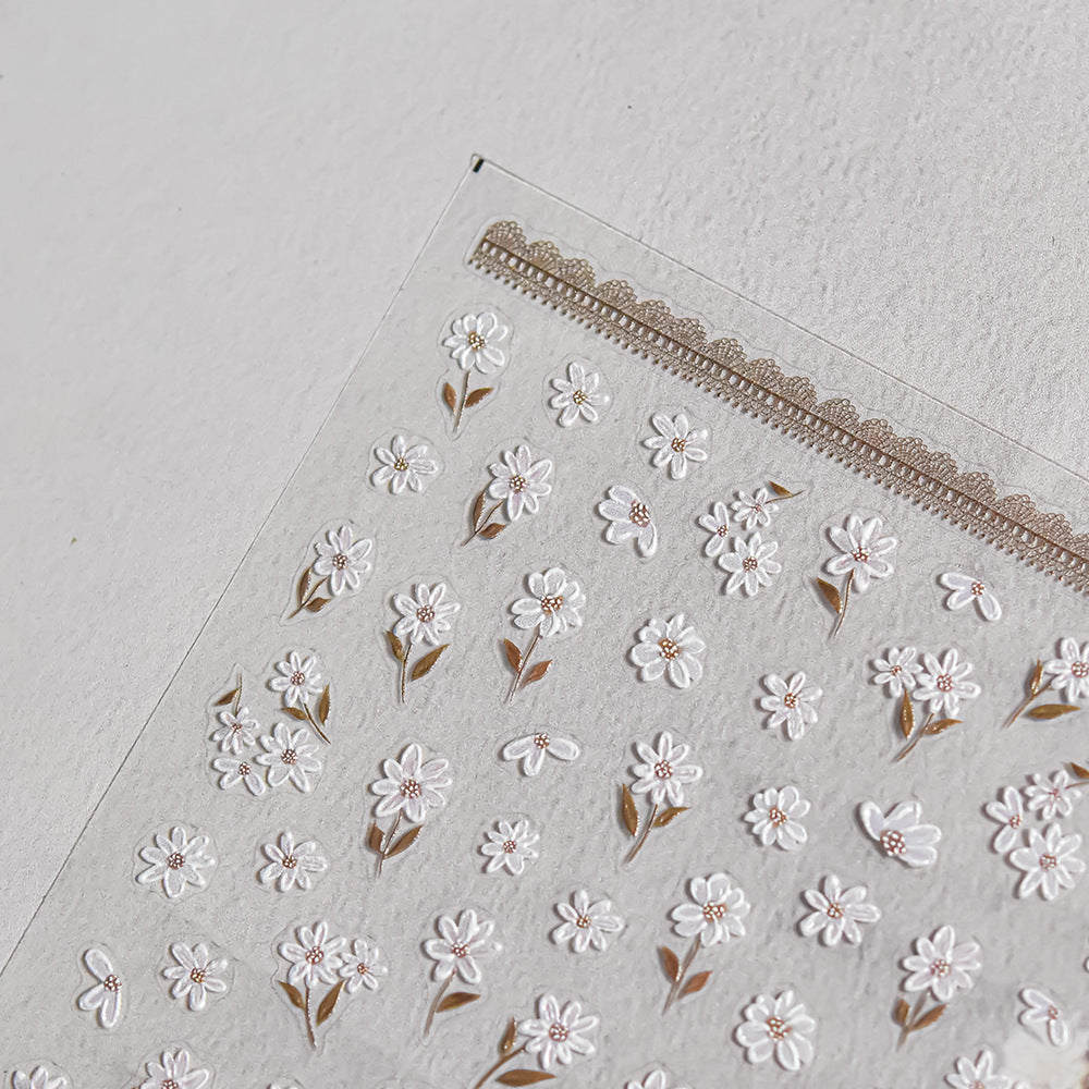 White Cherry Blossom Nail Stickers – 5D Embossed Delicate Bloom Set