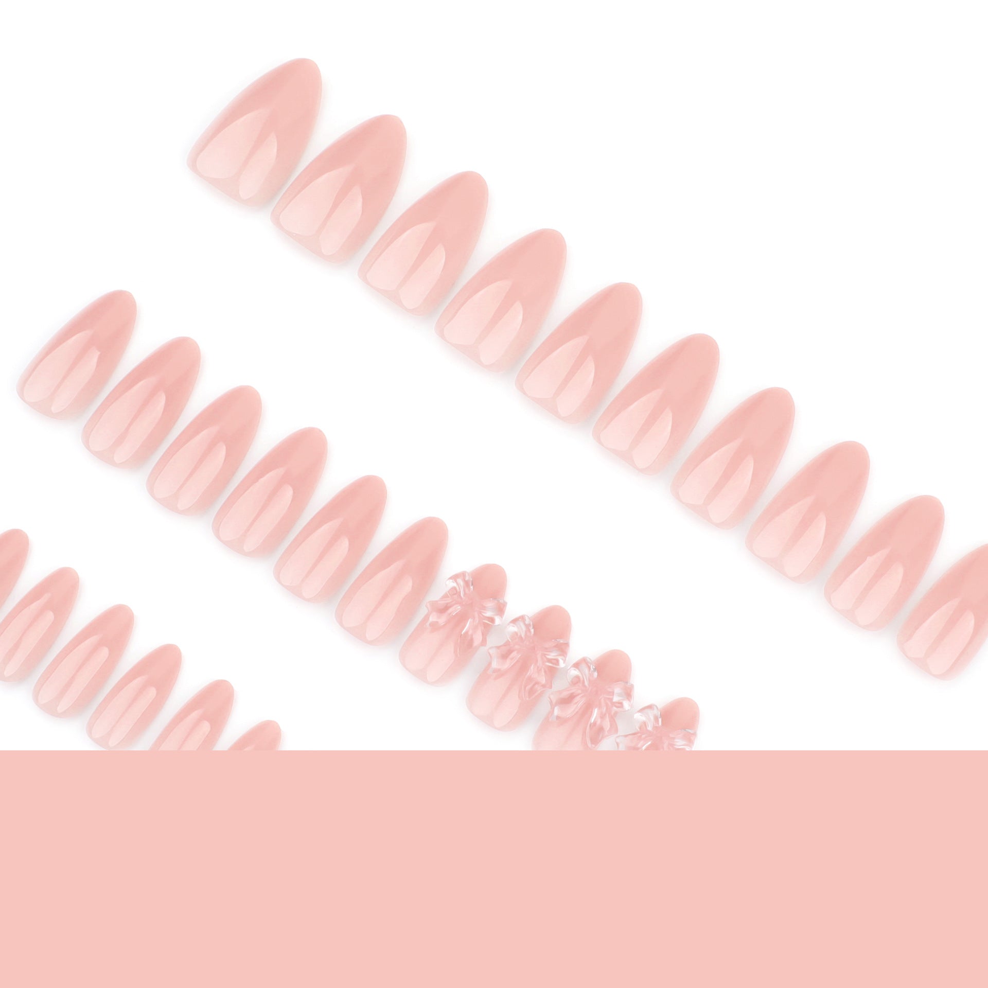 Sweet and pure wind naked pink  advanced sense  three-dimensional point drill ice through bow nail art piece｜365nails