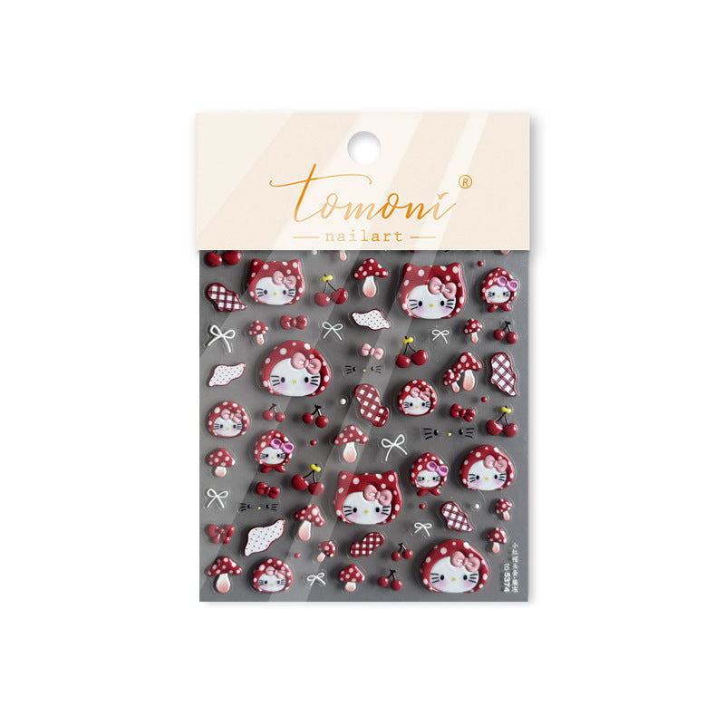 Hello Kitty Red Cherry & Mushroom Collection: "Cute Hello Kitty" – 3D Embossed Nail Sticker