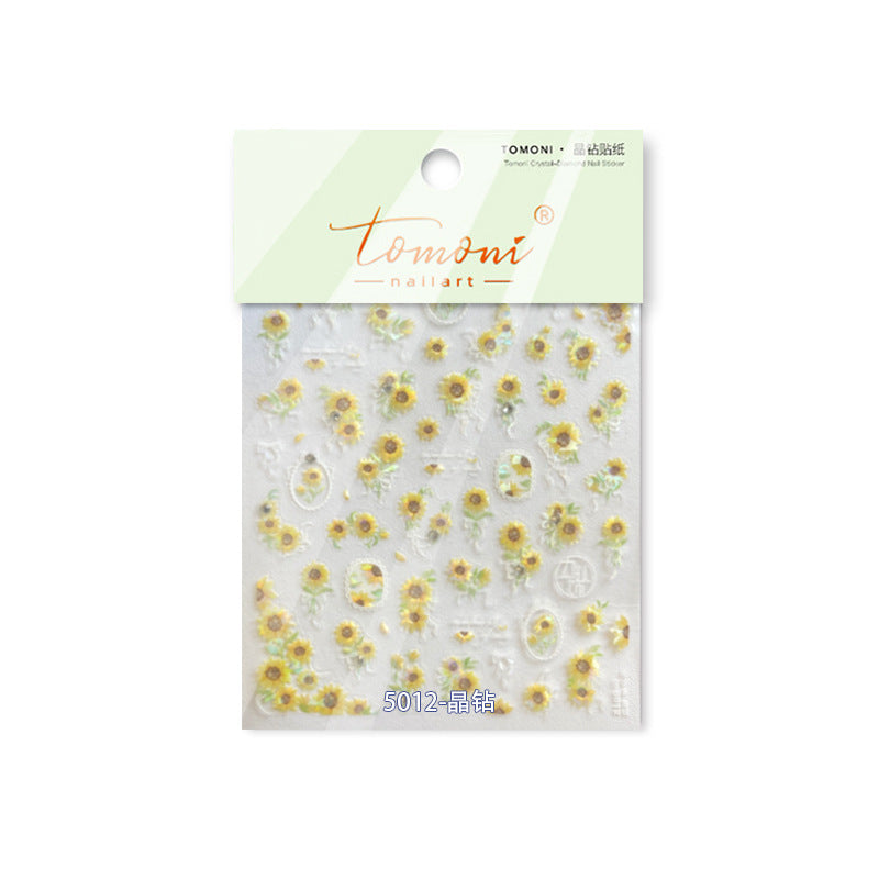 Crystal Sunflower: "Sunny Summer Sunflower" – 5D Embossed Nail Sticker