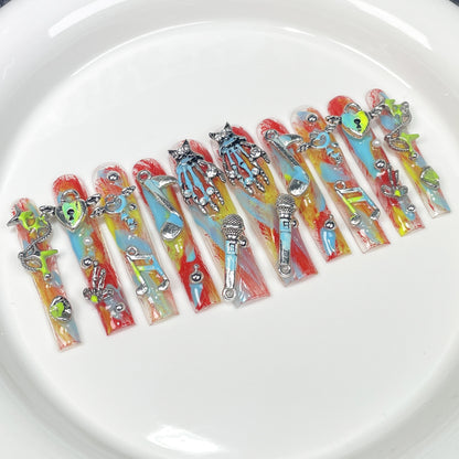 Sweet cool babes  music festivals water pipe nail Halloween personalized graffiti press-on nails pure handmade wholesale｜365nails