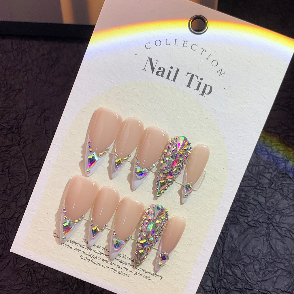 Nude French Crystal Statement Glam Press On Nails