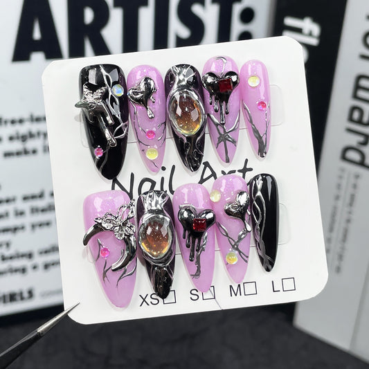 Europe, America, dark, sweet and cool nail art patch, irregular metal shape, advanced sense, handmade press-on nails, fake nail wholesale｜365nails