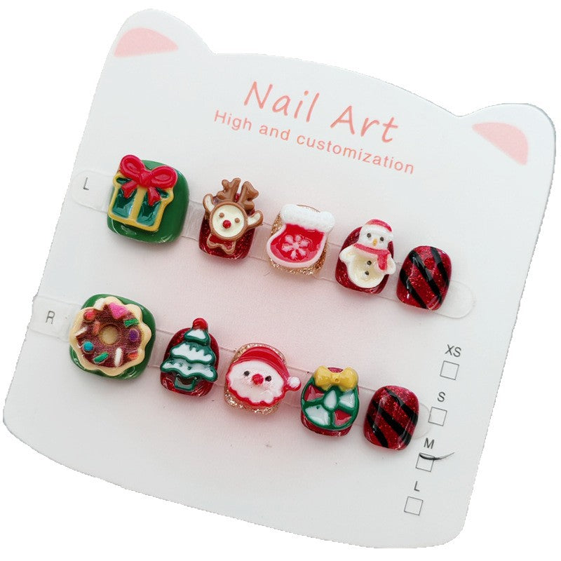 365Nails: "Christmas Sweet Feast" – Handmade Cute Short Oval Press On Nails With Santa & Reindeer Design
