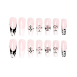 French wear nail black and white smudge cross long ballet nail piece fake nail nail nail piece wholesale nail piece｜365nails