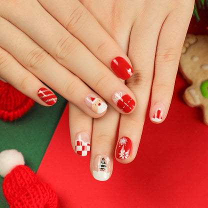 Christmas candy fake nails wholesale short nails art patch finished nails sticker press on nails removable｜365nails