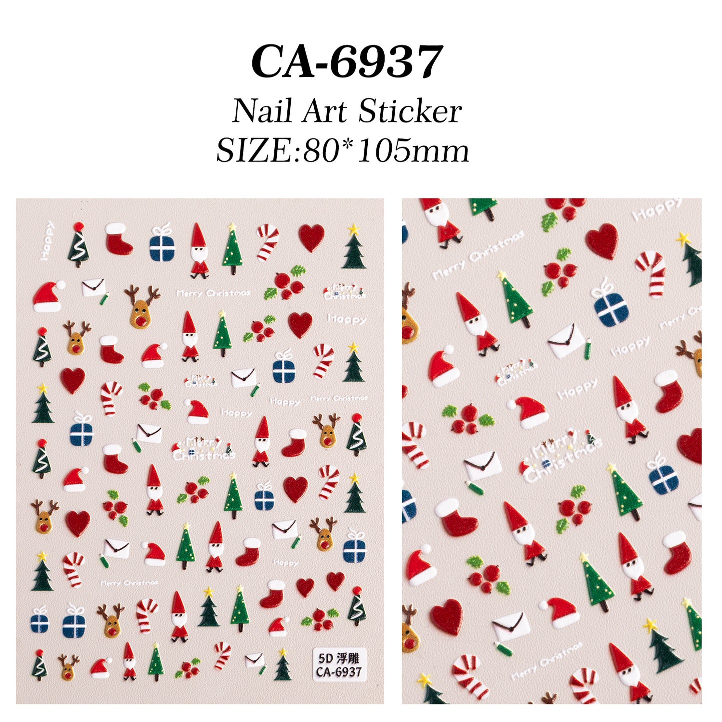 Christmas Atmosphere Nail Art Sticker 5D Embossed Three-dimensional Santa Elk Nail Sticker Ornament CA
