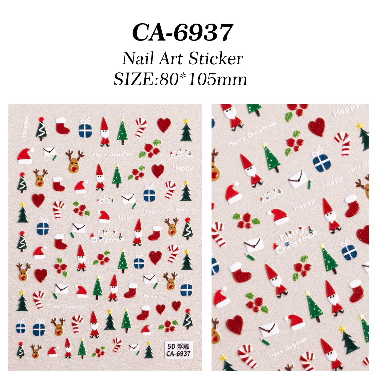 Christmas Atmosphere Nail Art Sticker 5D Embossed Three-dimensional Santa Elk Nail Sticker Ornament CA