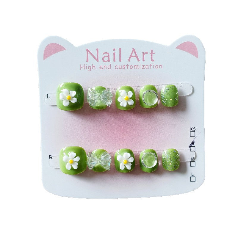 365nails-Daisy Green Kids Series: "Fresh Daisy Spring" – Short Square Kids Nail Art
