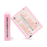 3D three-dimensional flower pearlescent flash short almond press-on nails