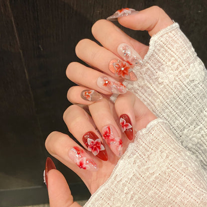 Devil flower three-dimensional carving and painting handmade flower ice flower almond big bared flower handmade nails | 365nails