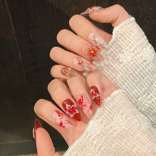 Devil flower three-dimensional carving and painting handmade flower ice flower almond big bared flower handmade nails | 365nails