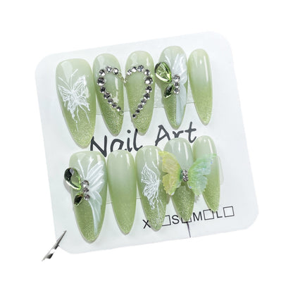Adesivo de unha de pressão artesanal de verão, pistola de pulverização, mudança gradual, relevo, borboleta, médio e longo, remendo de unha ｜ 365nails