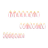 Uñas francesas con recubrimiento de polvo desnudo, sencillas y con borde amarillo, manicura corta en almendra, pieza de uña de gran venta al por mayor | 365nails