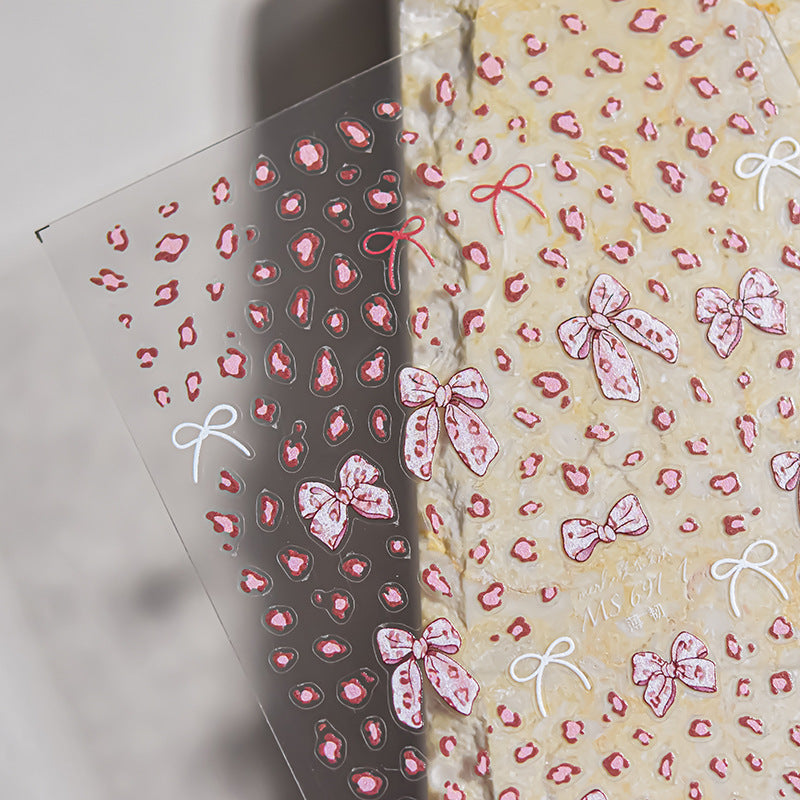 Leopard Print & Bow: "Retro Leopard Bow" – Embossed Nail Sticker