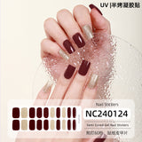 Semi-Cured Gel Nail Strips French Glitter Pink Sparkle Glossy Set (MOQ=3)