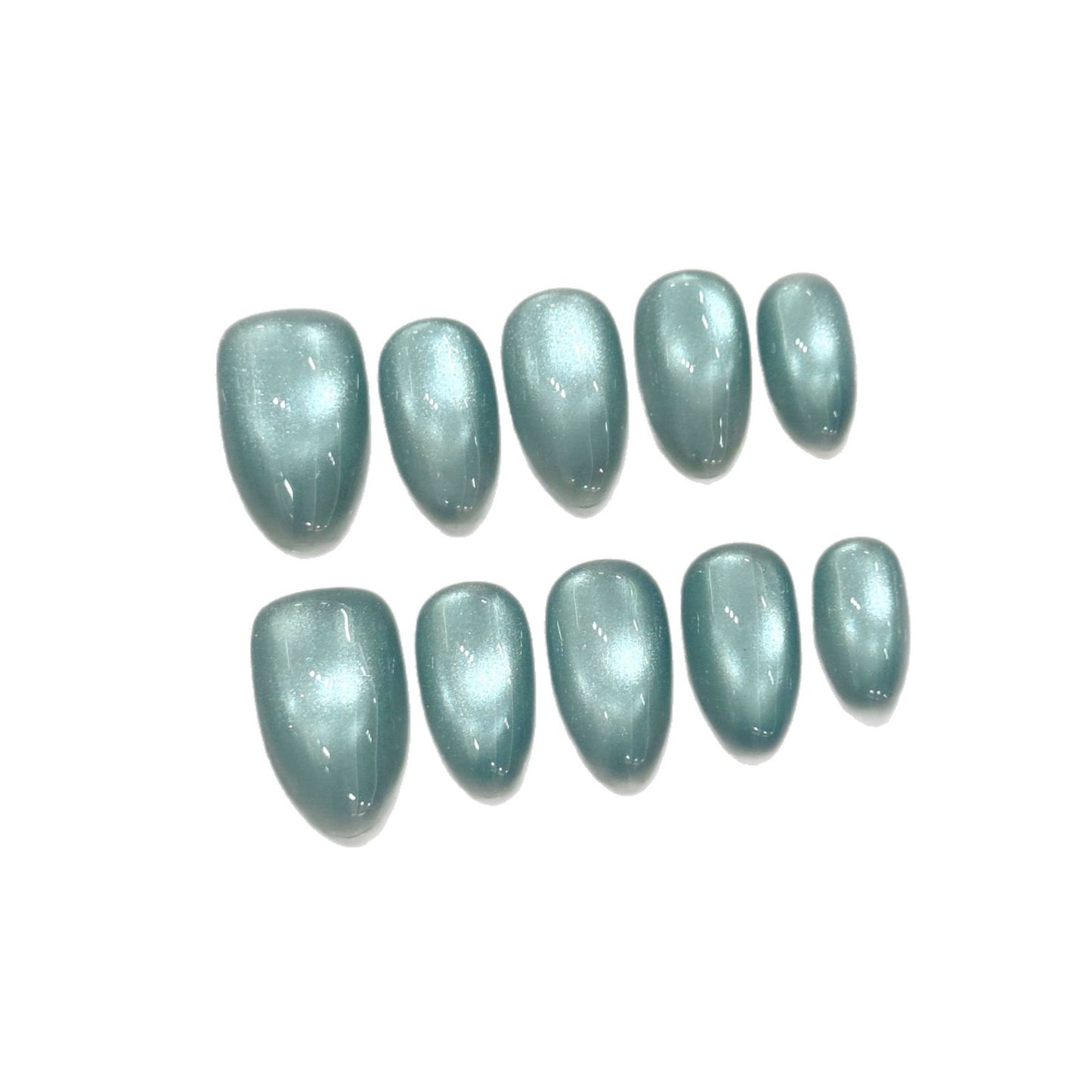 Glossy Aqua Metallic Press On Nails Set