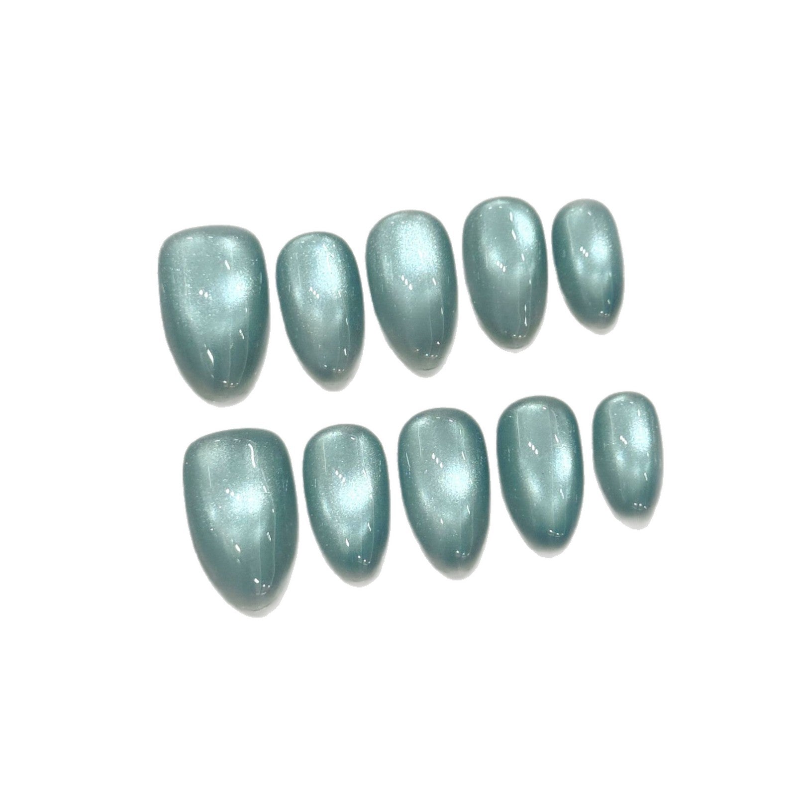 Glossy Aqua Metallic Press On Nails Set
