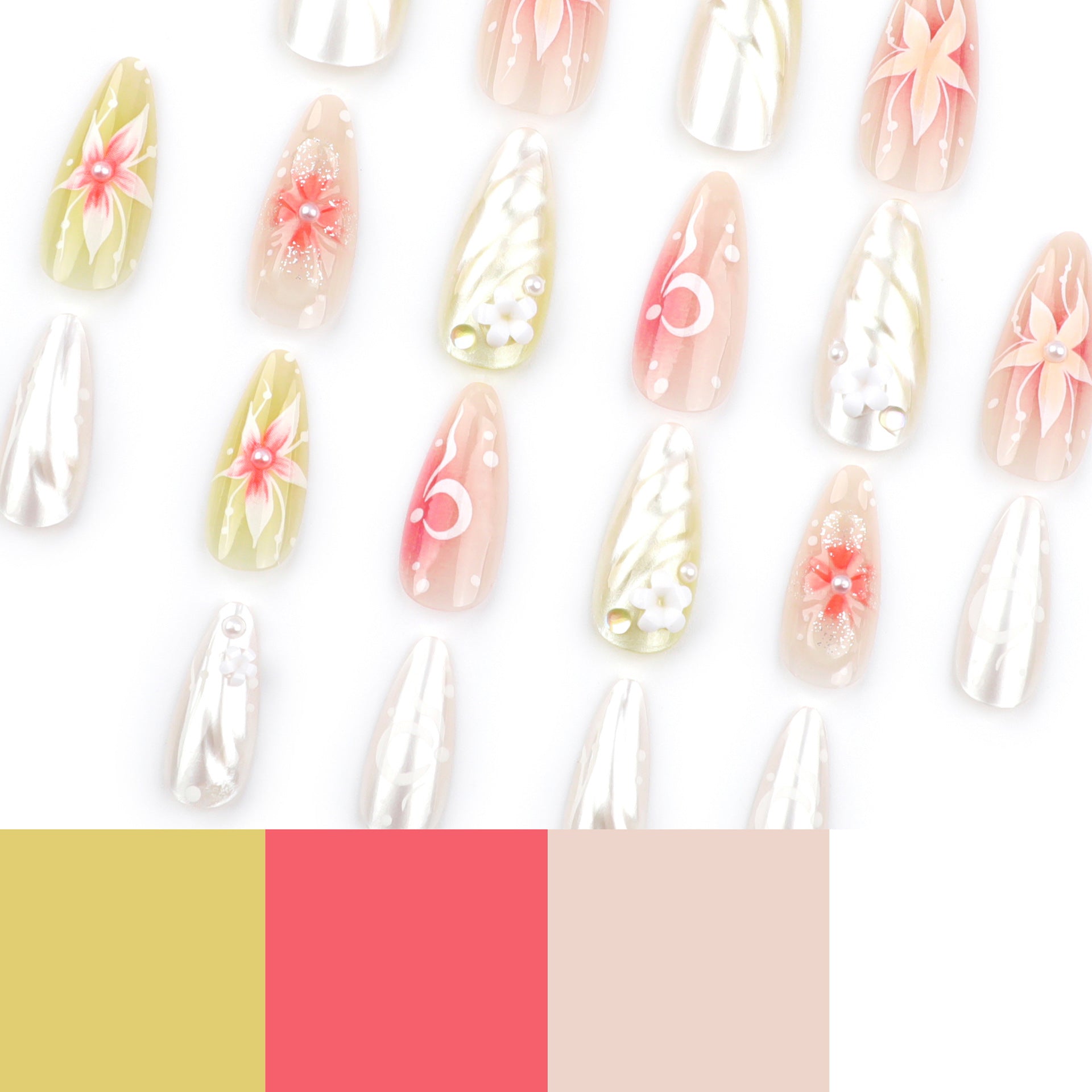 優雅柔美穿戴甲 立體珍珠鑽石甲貼 可拆卸 3D花朵假甲 批發｜365nails