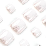 Peça de unha curta branca finalizada, peça de unha para pé, remendo de manicure vestível, peça de unha vestível com strass brilhante, Summer｜365nails