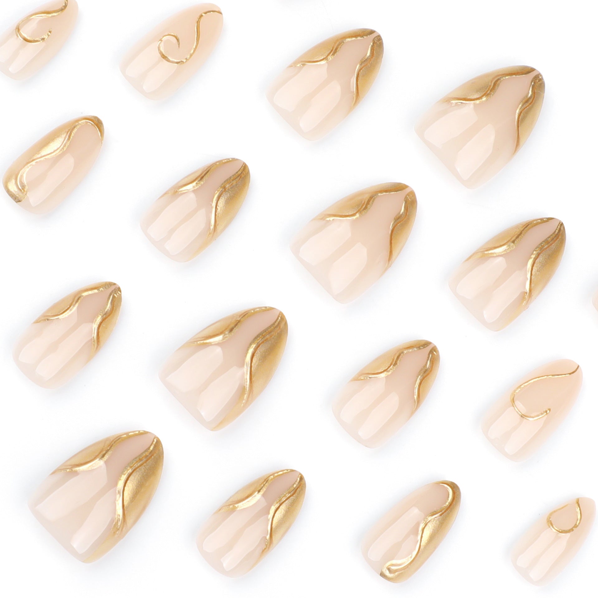 3D金色不規則美甲 短款杏仁形熱銷成品甲片｜365nails