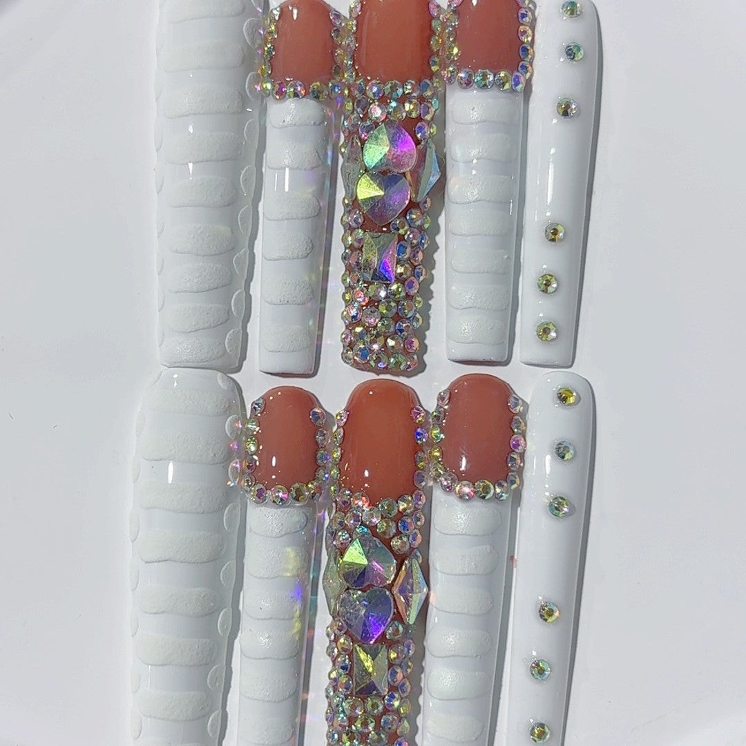 White Crystal Luxe French Press On Nail Set