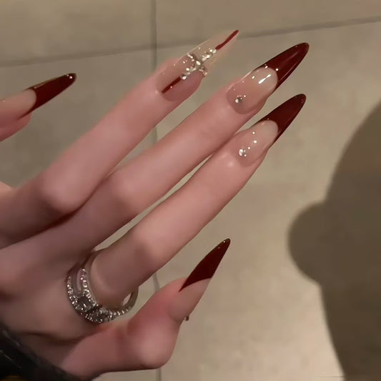 Angola red flash French cross atmosphere   removable nail art piece press-on nails 24 pieces｜365nails