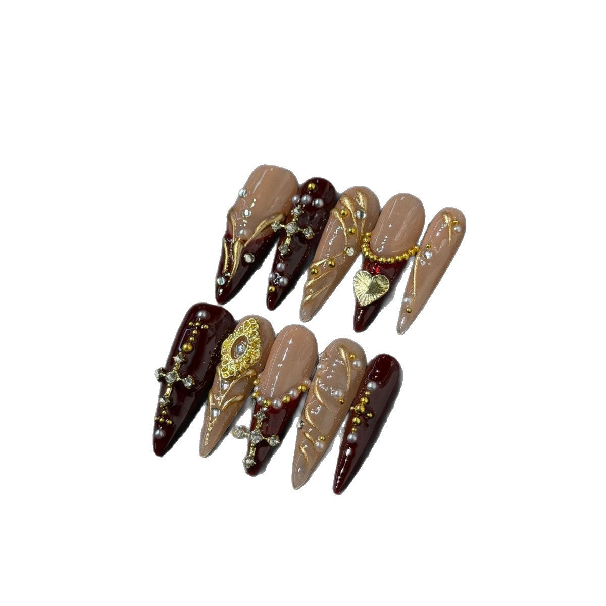 365nails: "Imperial Crest" – 3D Gold Lion & Baroque Jewel Handmade Long Stiletto Nails