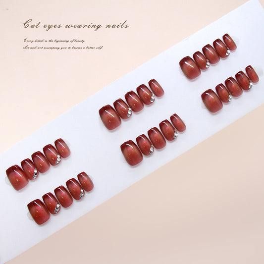 Nail Tips  prefabricated nail Moonlight cat eye French flash  ins wind removable nail art pieces press on nails 30 pieces｜365nails