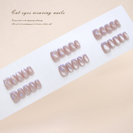 Dicas de unhas pré-fabricadas, unhas de taro de leite, amor francês, temperamento de olho de gato, menina gentil, arte de unha removível ｜ 365nails