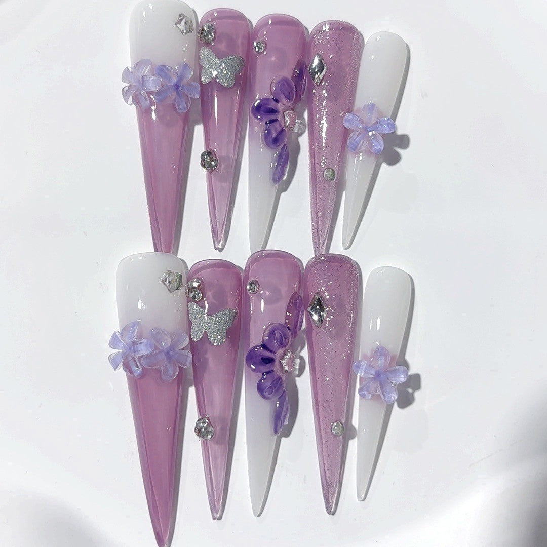 Lavender Butterfly Fairy Extra Long Press On Nails