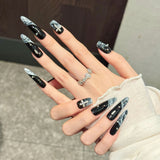 Gothic Black Night Sky Marble Cross Press-On Nails