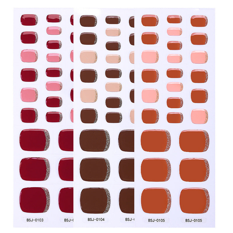 Semi-Cured Gel Nail Strips Toe Nails Pure Color Glitter Glossy Set (MOQ=3)