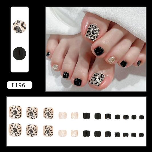 Unhas dos pés removíveis, elegantes e versáteis, com estampa de leopardo champanhe, 24 peças｜365 unhas