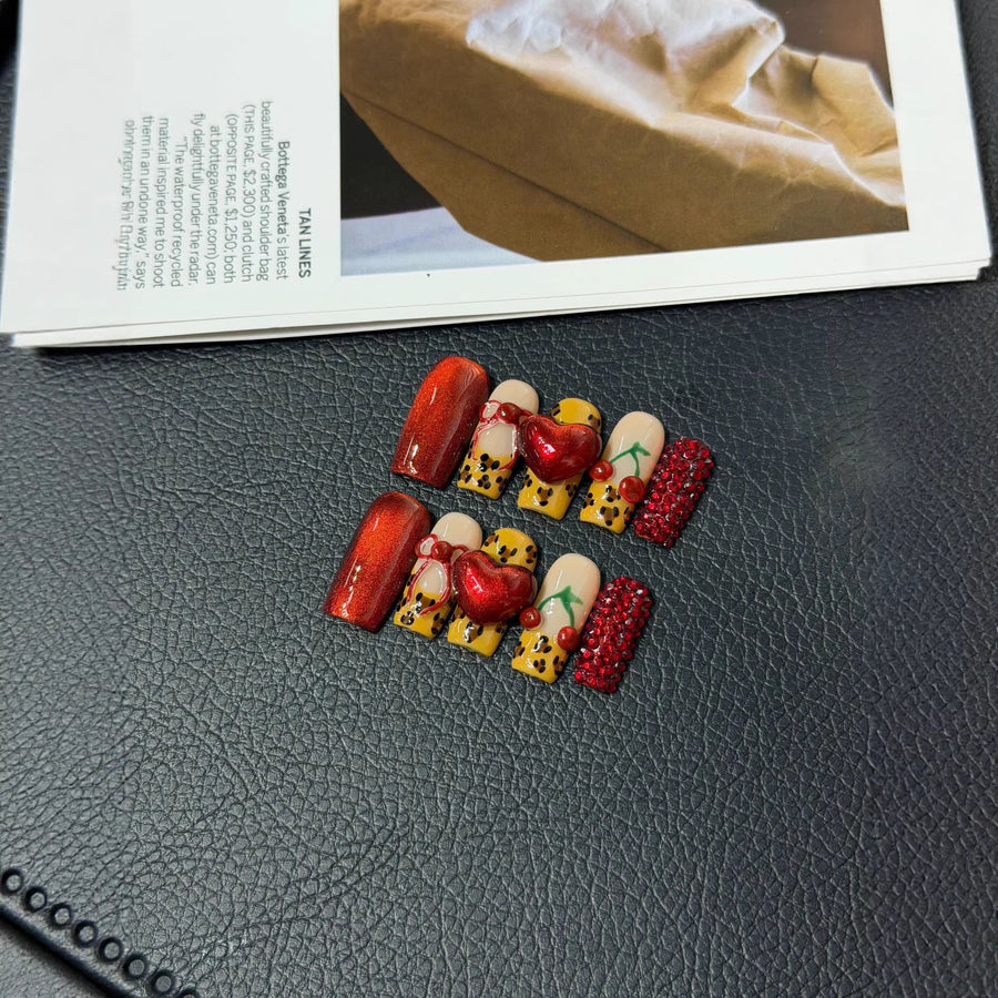 365nails: "Cherry Pop" – 3D Fruit & Beads Handmade Short Square Nails