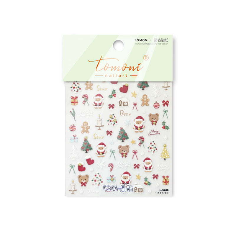 Cute Christmas Bear & Festive Doodle: "Merry Beary Christmas" – 5D Embossed Nail Sticker