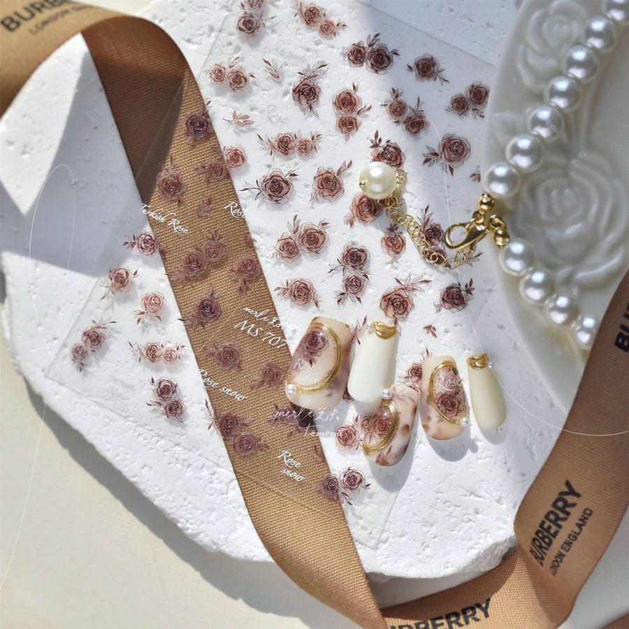 Dusty Rose Watercolor Rose: "Vintage Bridal Bouquet" – 5D Embossed Nail Sticker