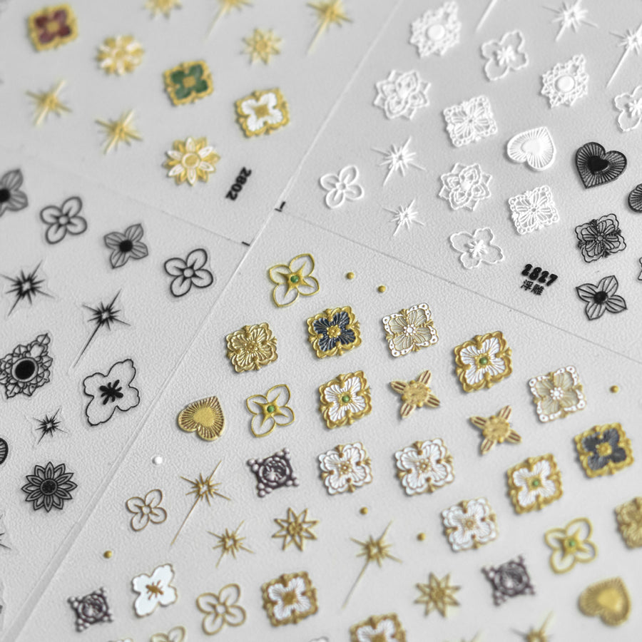 Vintage Gold Clover Star Collection: "Elegant Gold Clover" – 3D Embossed Nail Sticker