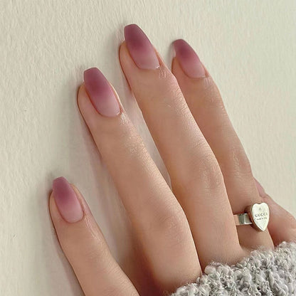 Wear armor short grape gradual change smoke purple matte nail wear nail advanced nail wear nail wholesale nail piece｜365nails