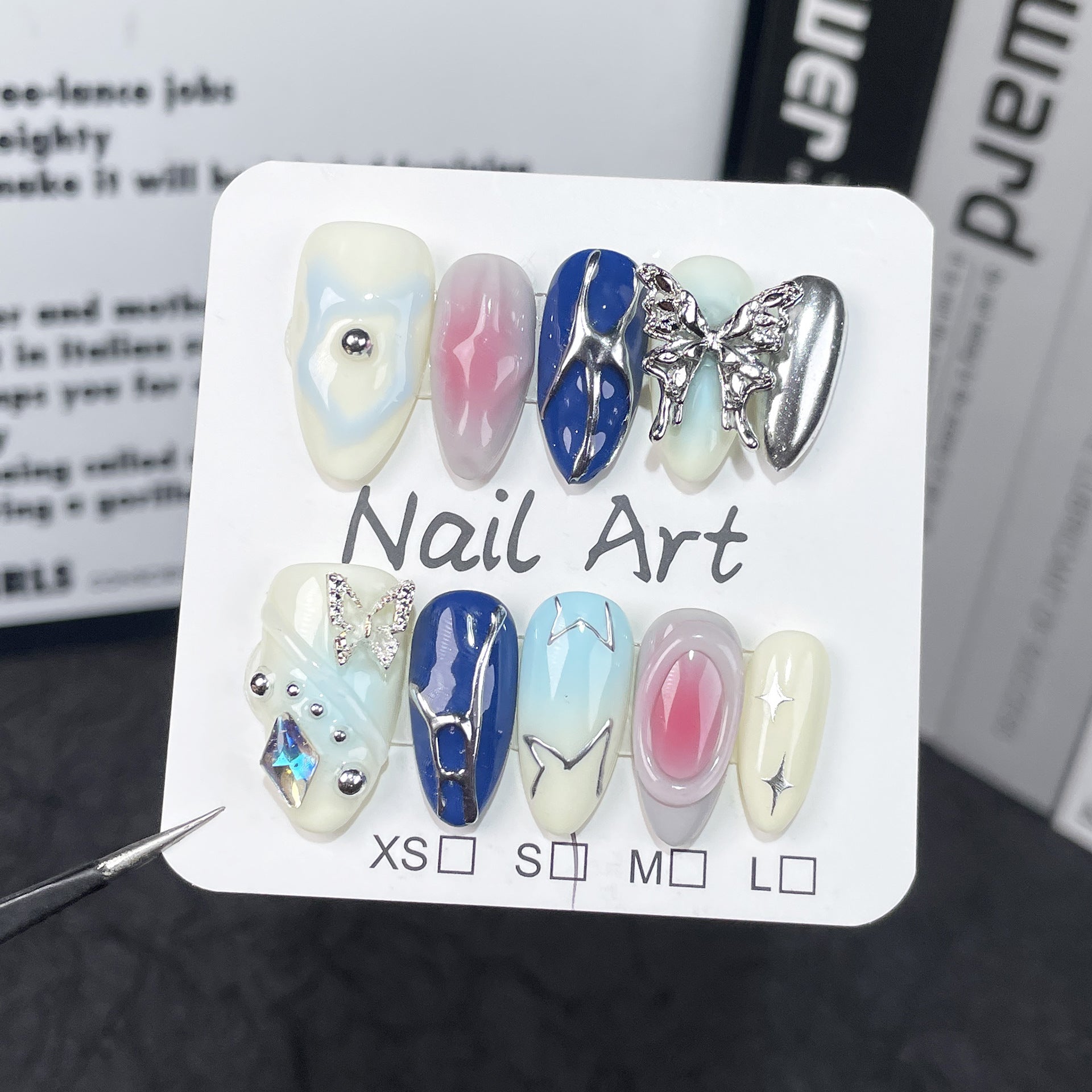 Y2K Multicolor Gradient Nails with Chrome Butterfly Accents