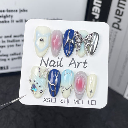 Multi-color gradual change y2k  sweet and cool babes colorful handmade press-on nails medium and long nail art finished patch｜365nails