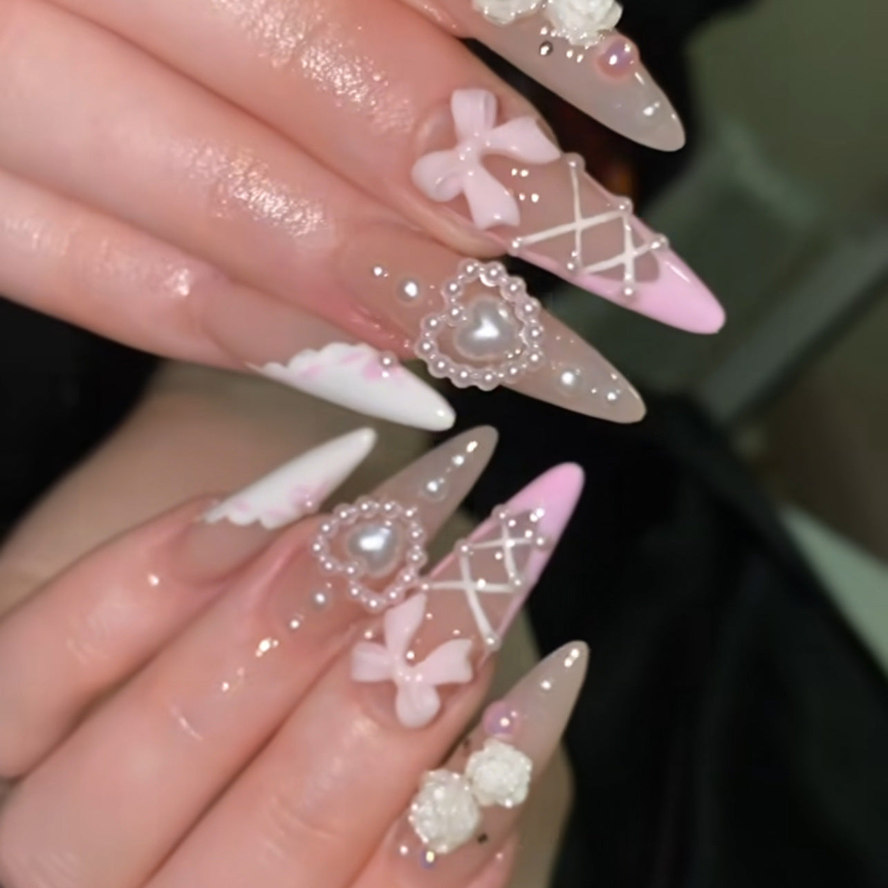 Lolita Bow & Lace Heart Press-On Nails